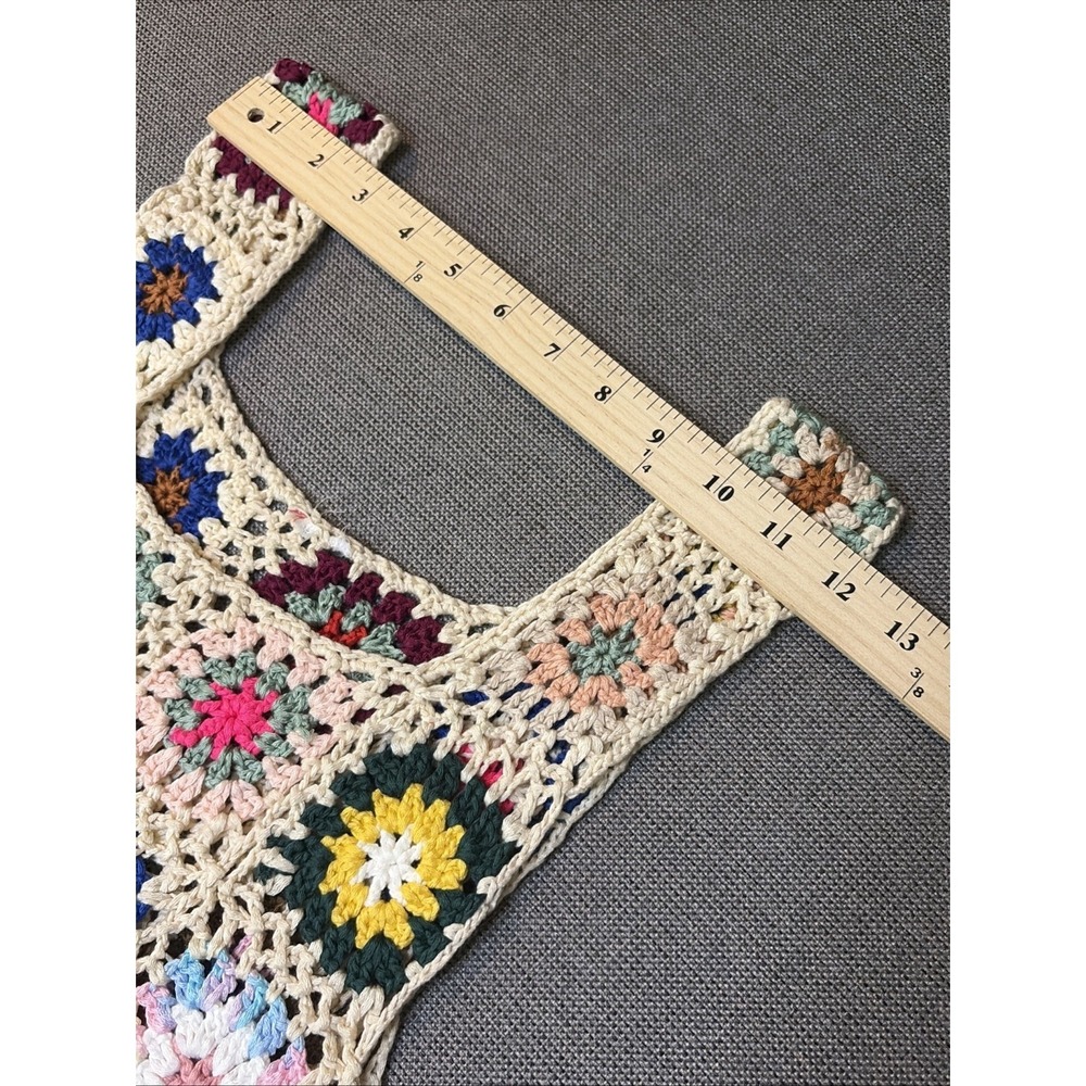 Y2K Crochet Granny Square‎ Fringe Crop Top Boho Festival Hippie Knit Vest Small - Picture 4 of 8